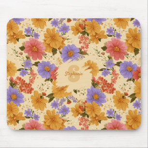 Senf-Terrakotta-Blau-Wildblume Mousepad
