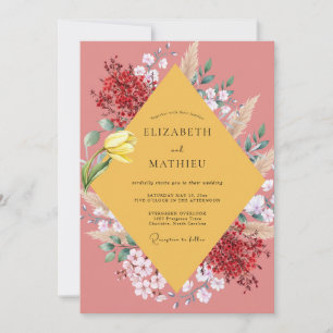 Senf Tulpe Terrakotta Eukalyptus Hochzeit Einladung