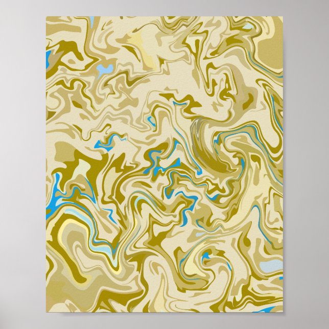 Senf und Blue Abstrakt Fluid Art Poster (Vorne)