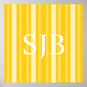 Senf-Viktorianischer Damenstreifen mit Monogramm Poster