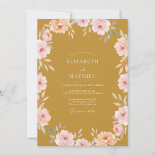 Senfblatt-Rosa-Blüten-Hochzeit Einladung