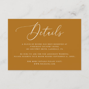 Senfbraune Hochzeitshotel-Details Unterkunft Begleitkarte
