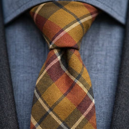 Senfgelb-Burgunderrot-grünes Tartan-Muster Krawatte