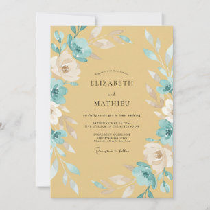 Senfgelb-Cyan-Wildblumen-Hochzeit Einladung