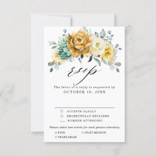 Senfgelb Florale Salbei Gründünge Moderne Hochzeit RSVP Karte