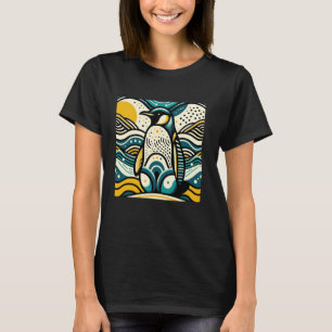Senfgelb Teal Blau Pinguin in abstrakten Wellen T-Shirt