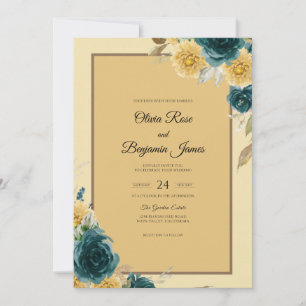 Senfgelb Teal Bloom Hochzeit Einladung