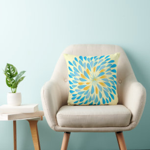 Senfgelb und Aqua Moderne Blume Kissen