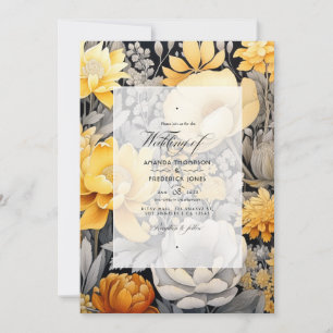 Senfgelb und Hellgrau Florale Hochzeit Einladung