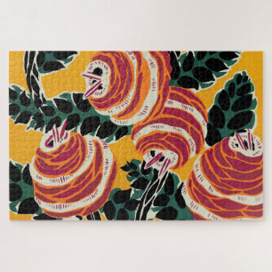 Senfgelb und Orange Art Deco Floral Dekor