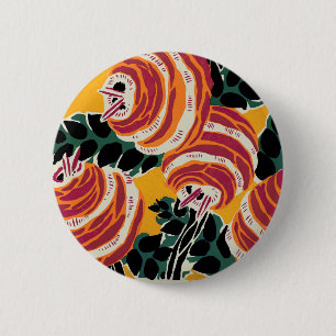 Senfgelb und Orange Art Deco Floral Dekor Button