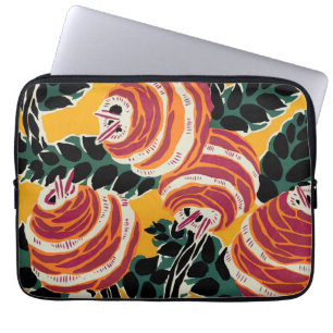 Senfgelb und Orange Art Deco Floral Dekor Laptopschutzhülle