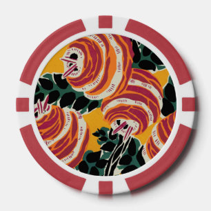 Senfgelb und Orange Art Deco Floral Dekor Pokerchips