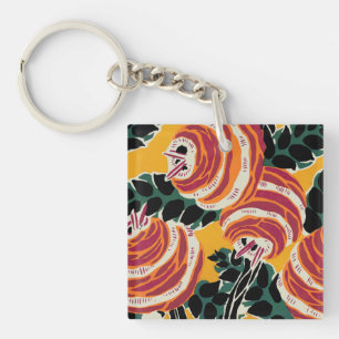 Senfgelb und Orange Art Deco Floral Dekor Schlüsselanhänger