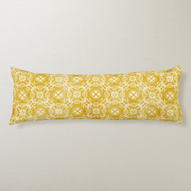 Senfgelb und weißer Lace Overlay Seitenschläferkissen (Vorderseite)