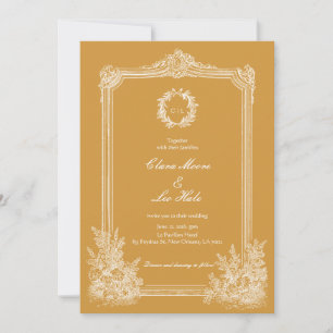 Senfgelb Vintage-Ornamentrahmen Hochzeit Einladung