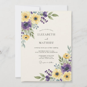 Senfgelb Violette Ranunculus Eukalyptus Hochzeit Einladung