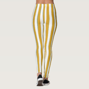 Senfgelb & Weiß Handbemalte Vertikale Streifen Leggings