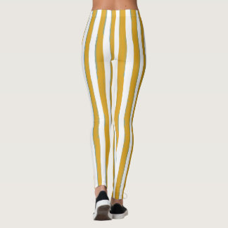 Senfgelb & Weiß Handbemalte Vertikale Streifen Leggings