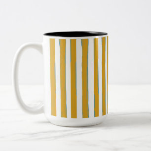 Senfgelb & Weiß Handbemalte Vertikale Streifen Zweifarbige Tasse