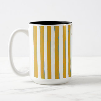 Senfgelb & Weiß Handbemalte Vertikale Streifen Zweifarbige Tasse