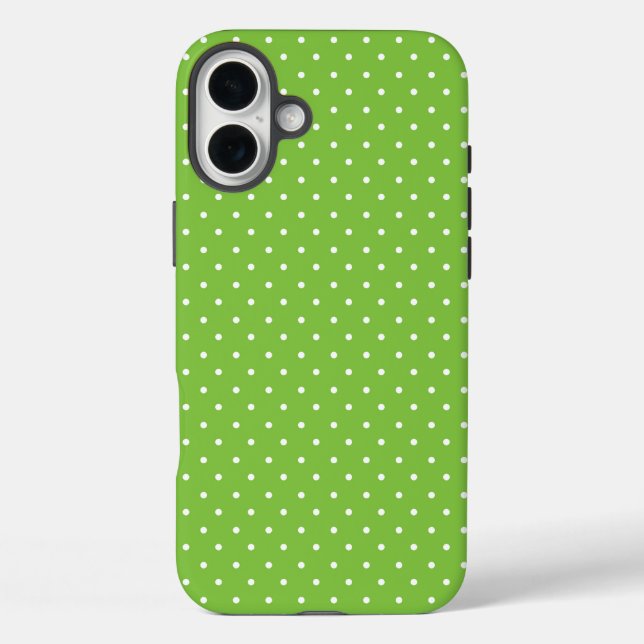 Senfgelb weiße Punkte Muster Untersetzer iPhone 16 Plus Hülle (Rückseite)