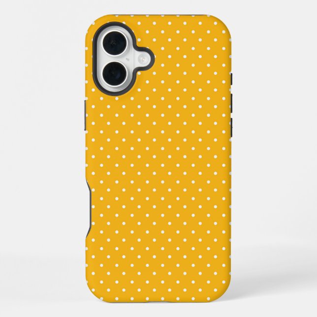 Senfgelb weiße Punkte-Pattern Case-Mat iPhone 16 Plus Hülle (Rückseite)