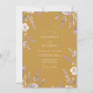 Senfgelbe Amethyst-Blüten-Hochzeit Einladung