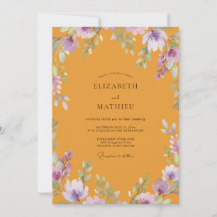 Senfgelbe Amethyst-Wildblumen-Hochzeit Einladung