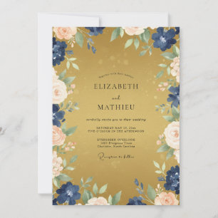 Senfgelbe Marine Bemalte Weinlese-Hochzeit Einladung