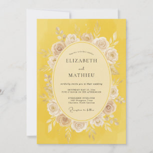 Senfgelbe romantische Floral-Hochzeit Einladung