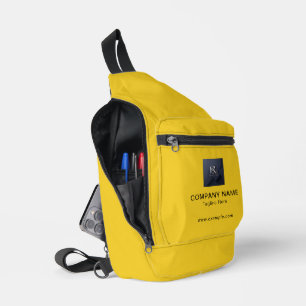 Senfgelbe Umhängetasche mit Firmeninfo-Druck Crossbody Bag