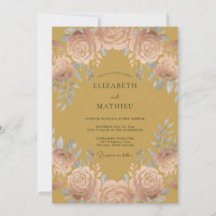 Senfgelbe üppige Rosenhochzeit Einladung