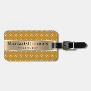 Senfgelber Polka-Punkte Goldband Personalisiert Gepäckanhänger
