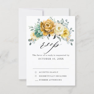 Senfgelbes Blumensalbei-Grün-Moderne Hochzeit RSVP Karte