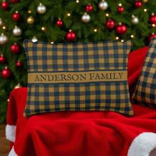 Senfgelbes Büffel-Karo Muster Deko rustikal Dekokissen