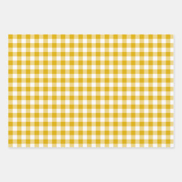 Senfgelbes Gingham Retro-Farbe Geschenkpapier Set