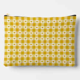Senfgelbes Herz Karo Gingham Retro Farbe Zubehörtasche