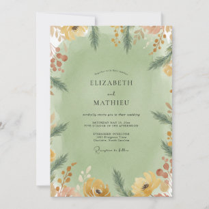 Senfgraue Olivenblätter-Hochzeit Einladung