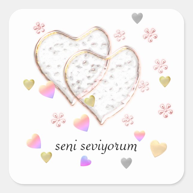 Seni seviyorum, personalisiert quadratischer aufkleber (Vorderseite)