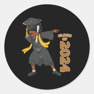 Senior 2024 Abschluss African Black Girl Dabbing Runder Aufkleber