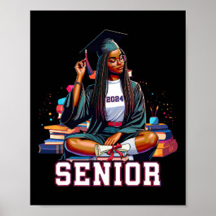 Senior 2024 Black Afro African Woman Abschluss Bo Poster