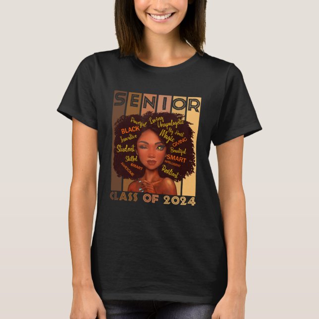 Senior 2024 Class Black Smart Afro Melanin African T-Shirt (Vorderseite)
