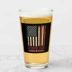 Senior 2025 Amerikanische Flagge USA Abschlussklas Glas