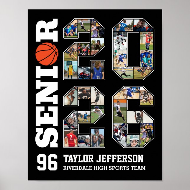 Senior 2026 Basketball Team Sports Photo Collage Poster (Vorne)