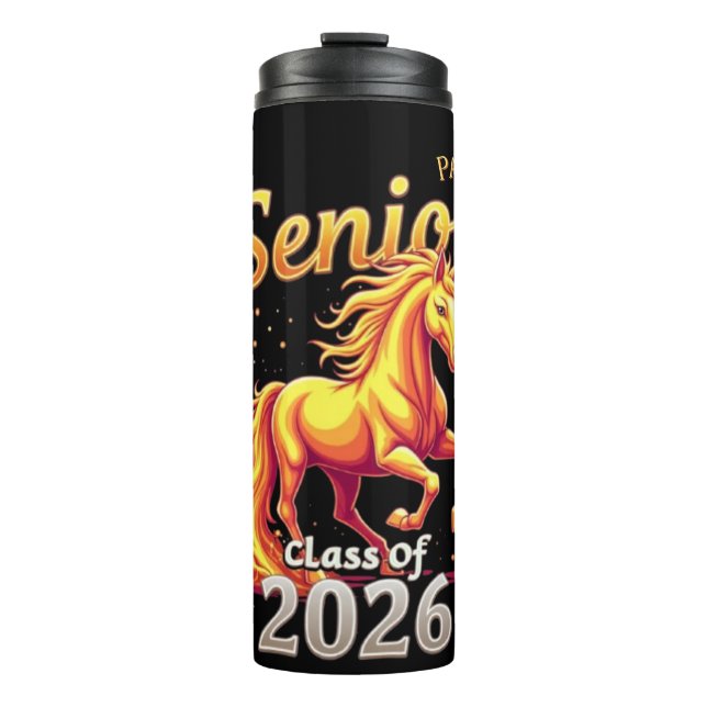 Senior 2026 Class Fire Horse Personalized Thermosbecher (Vorderseite)