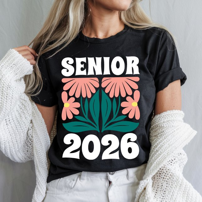 Senior 2026 Custom Retro Groovy Blume Abschluss T-Shirt (Von Creator hochgeladen)