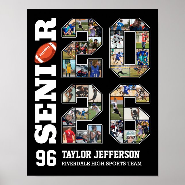 Senior 2026 Football Team Sports Photo Collage Poster (Vorne)