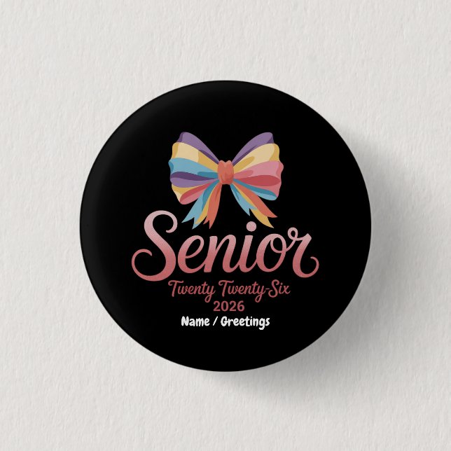Senior 2026 Niedlich Rainbow Bow Abschluss Coquett Button (Vorderseite)