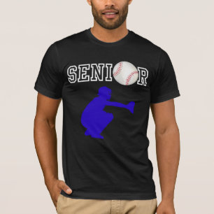 Senior Baseball Catcher Spieler mit blauer Silhoue T-Shirt